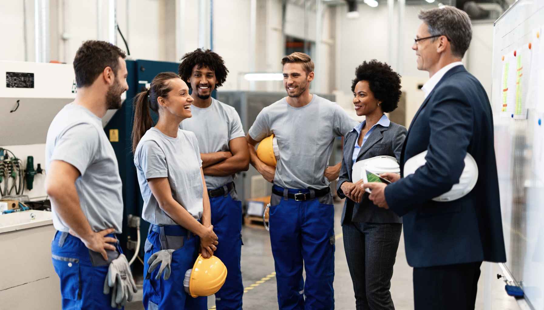 group of union members working with insurance broker