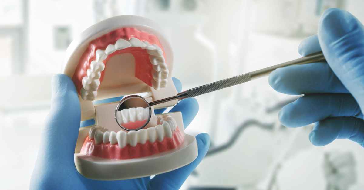 Dentist checking mouth for patient oral health 